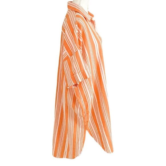 LEMLEM BY LIYA KEBEDE X H&M WHITE ORANGE STRIPED HIGH LOW SHIRT DRESS - XS/S - Picture 3 of 9